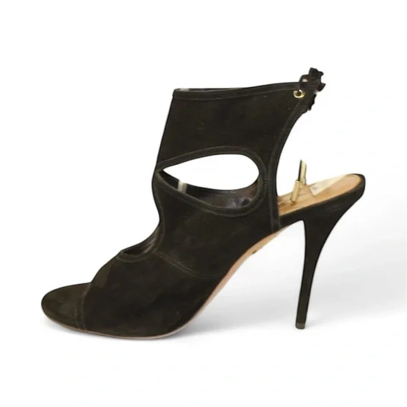 Aquazurra Black Sexy Thing 85 Cutout Genuine Suede Heels Italian Luxury Sz 41 - Picture 6 of 16